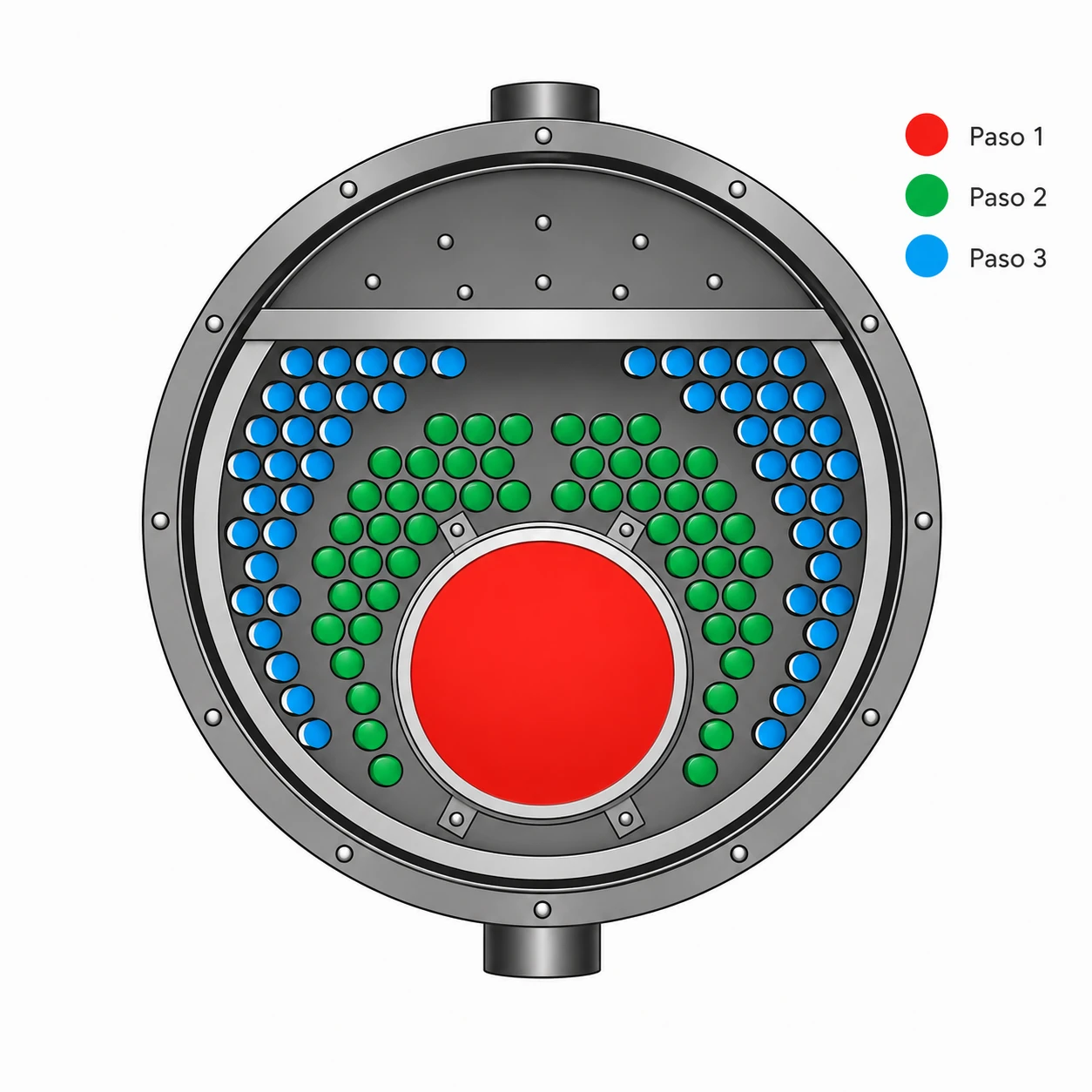 Diagrama de los tres pasos de humos en caldera pirotubular horizontal CODEMIJ