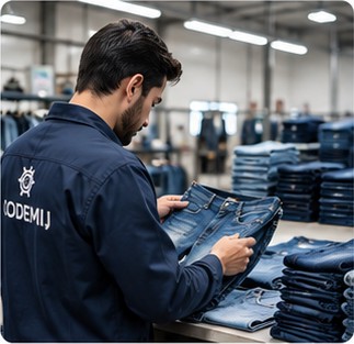 Inspección de prendas denim antes del proceso industrial