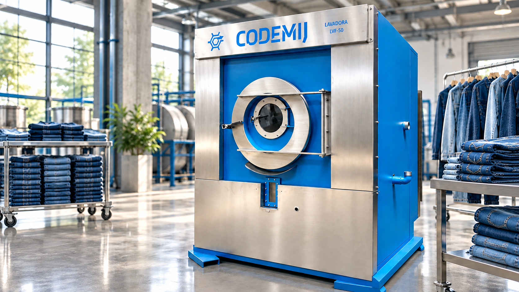 Lavadora Industrial CODEMIJ en planta de procesamiento textil y denim