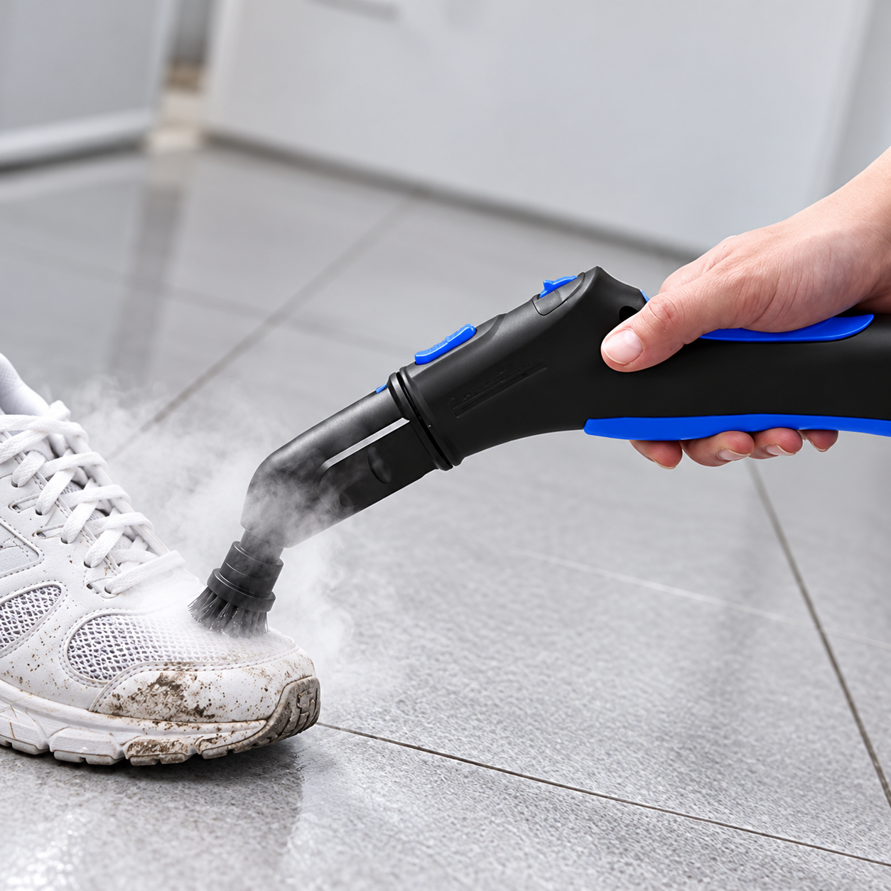 Pistola de vapor aplicada a una zapatilla